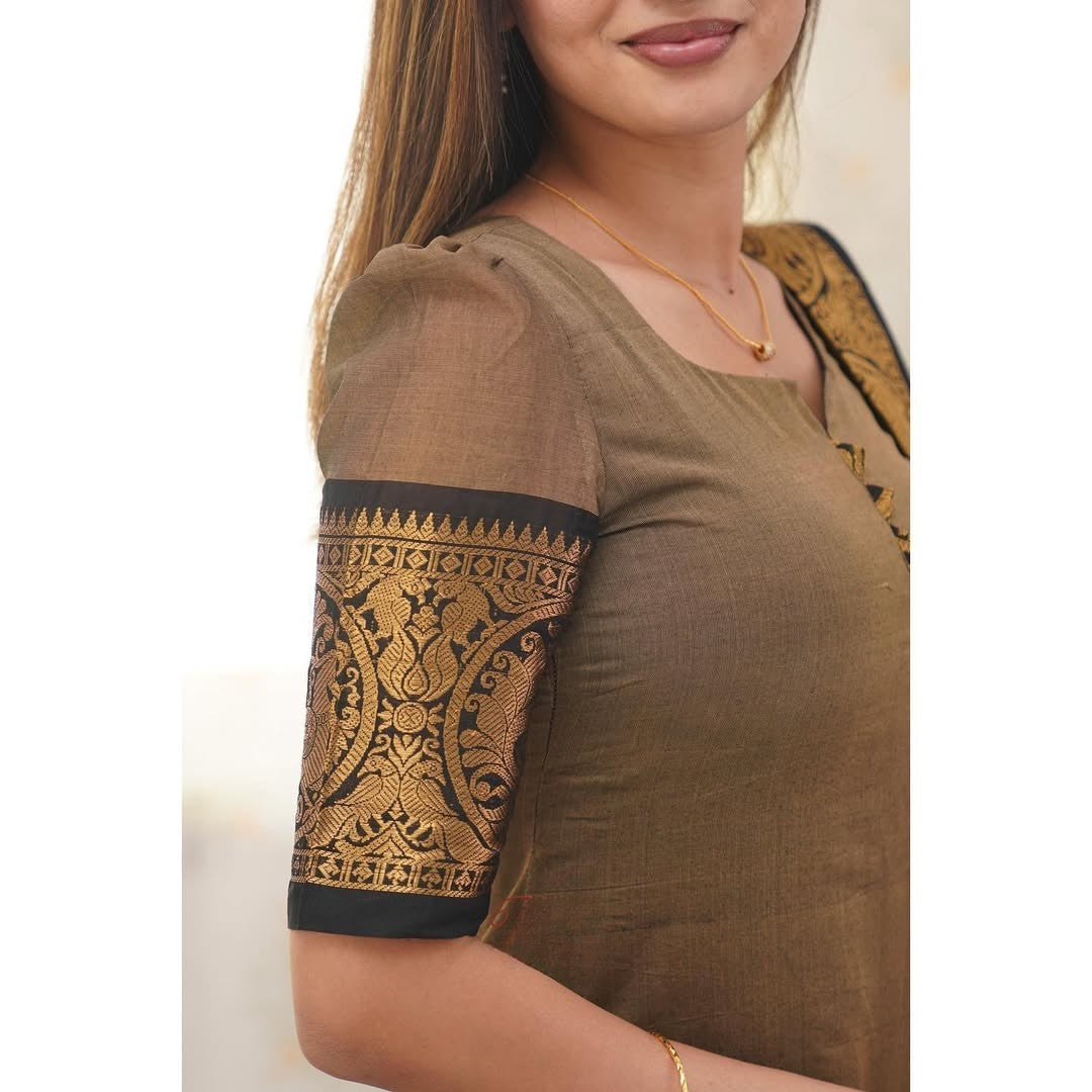 Beautiful South Cotton Kurti & Dupatta Set.