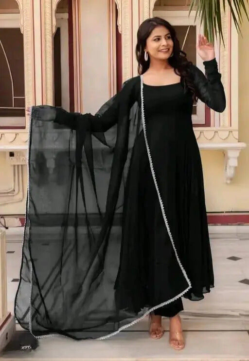 Set Gaun Georgette Bercetak Bergaya Bergaya Dengan Dupatta