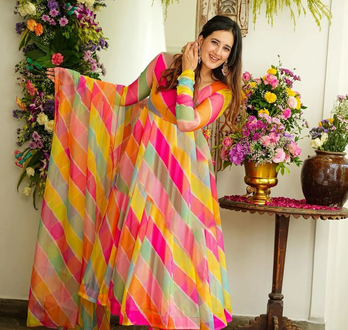 Stylish Trendy Printed Georgette Gown Set With Dupatta