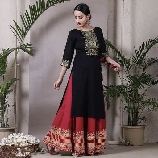 Presenting Glamorous Party Wear Viscose Rayon Kurti & Skirt With Side Dori