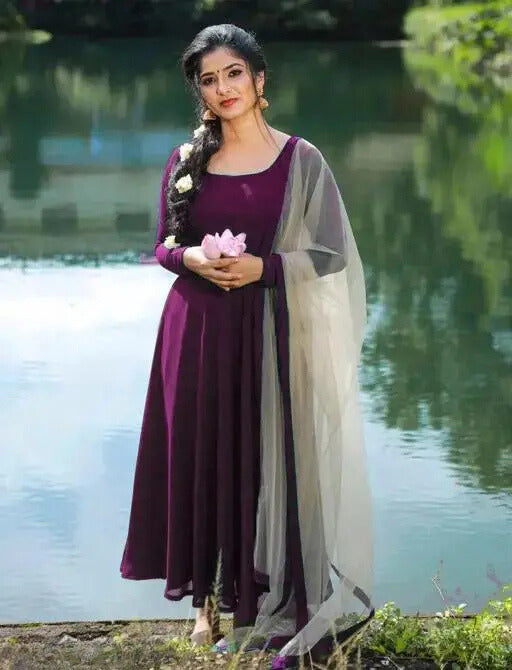 Stylish Trendy Printed Georgette Gown Set With Dupatta