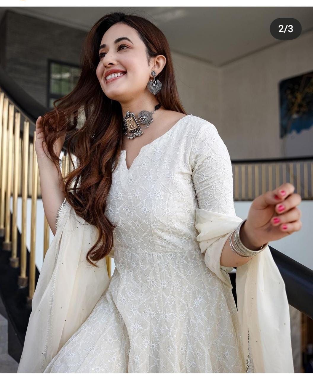 Women’s Heavy Chikan Embroidered Gown | Festive & Party Wear