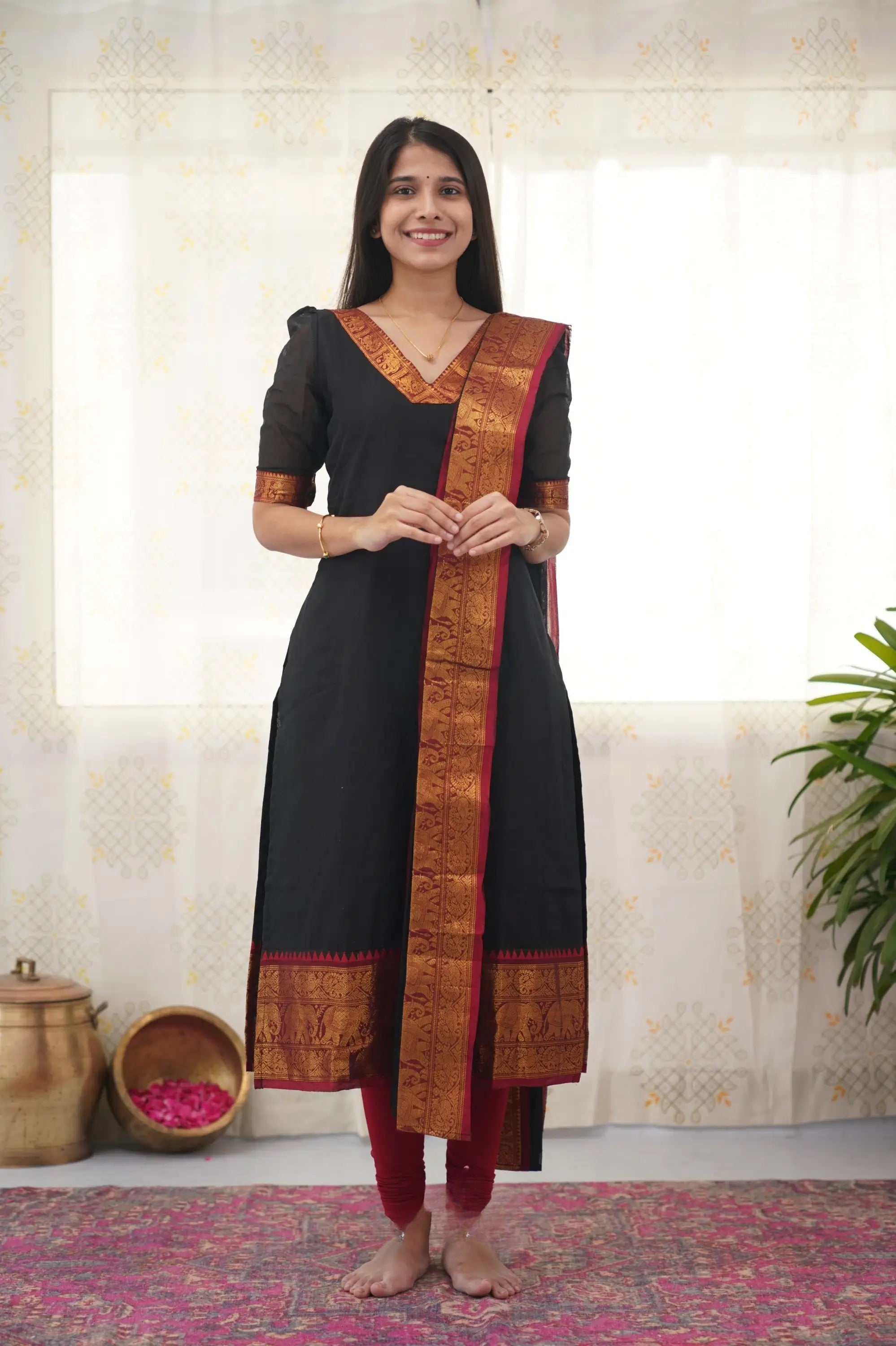 Black Shade South Cotton Kurta and Dupatta Set