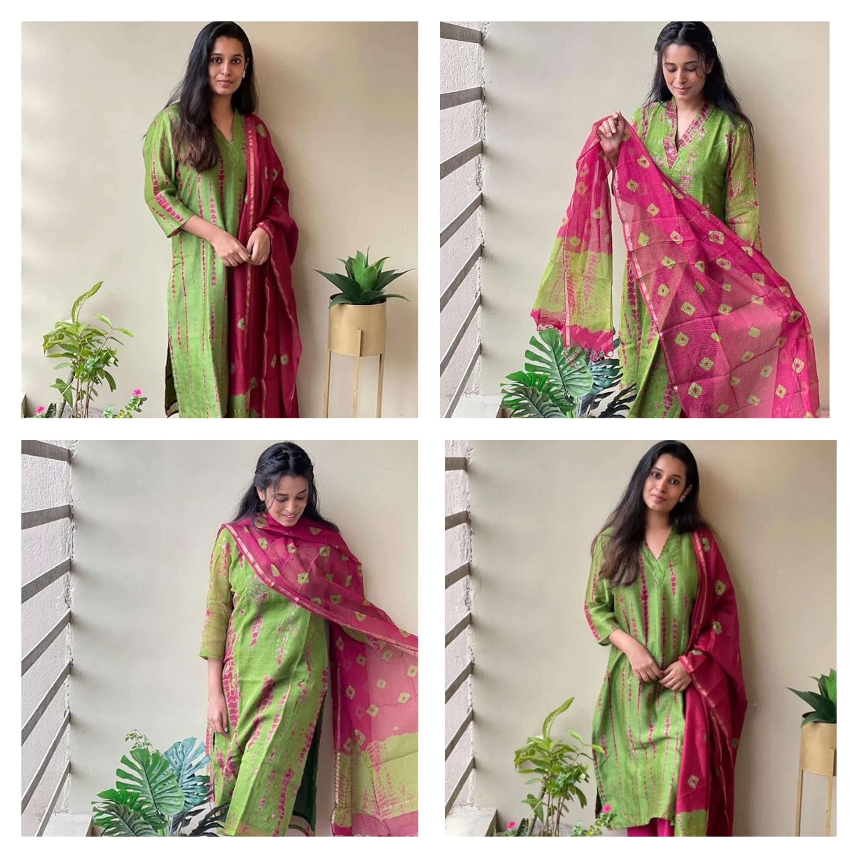 Green printed Kurta with Trousers with dupatta*