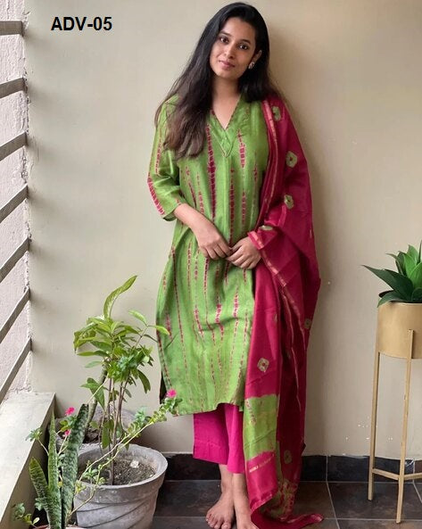 Green printed Kurta with Trousers with dupatta*