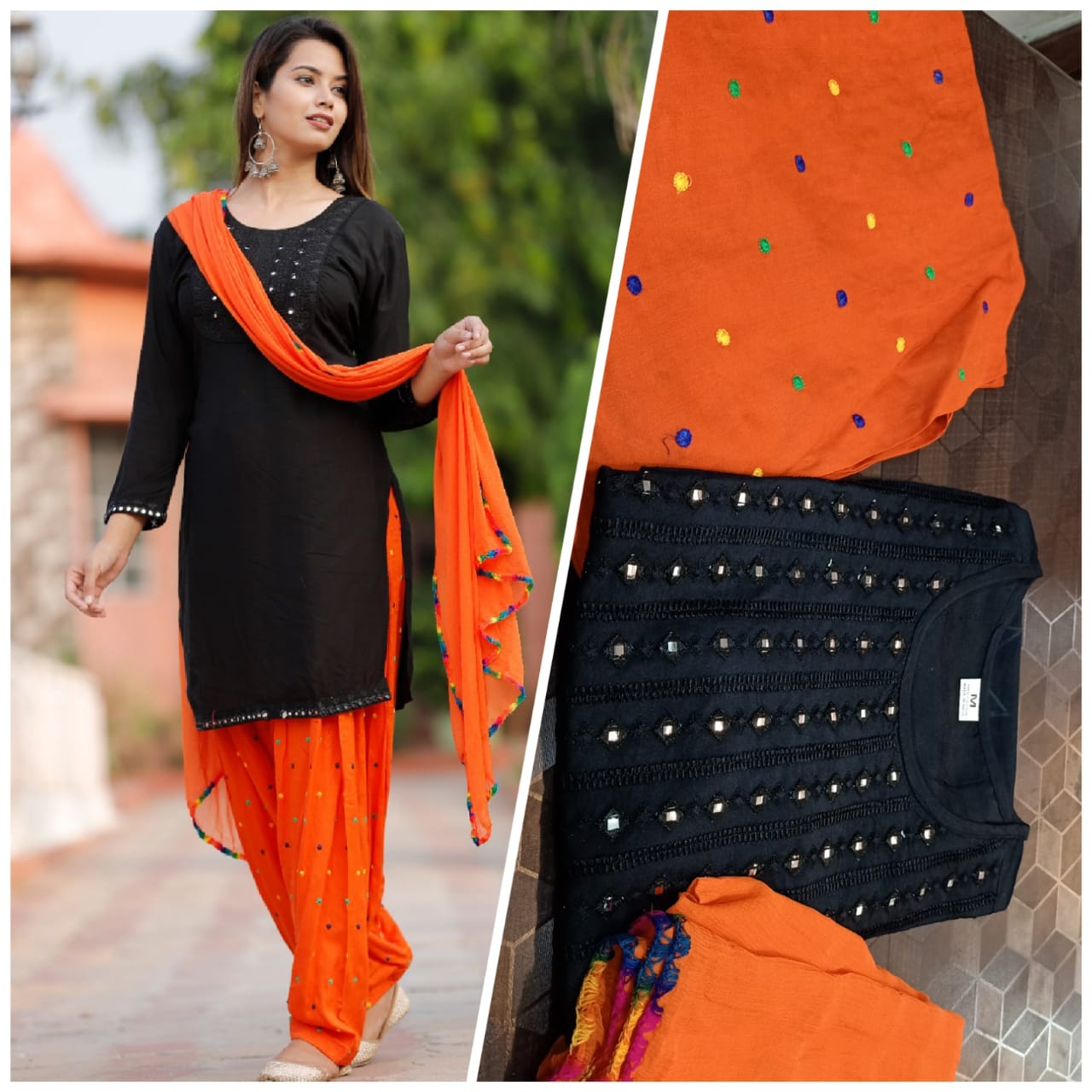 Pure Rayon Kurti Patiyala Suit for Women with Chiffon Dupatta | Mirror & Embroidery Work Set