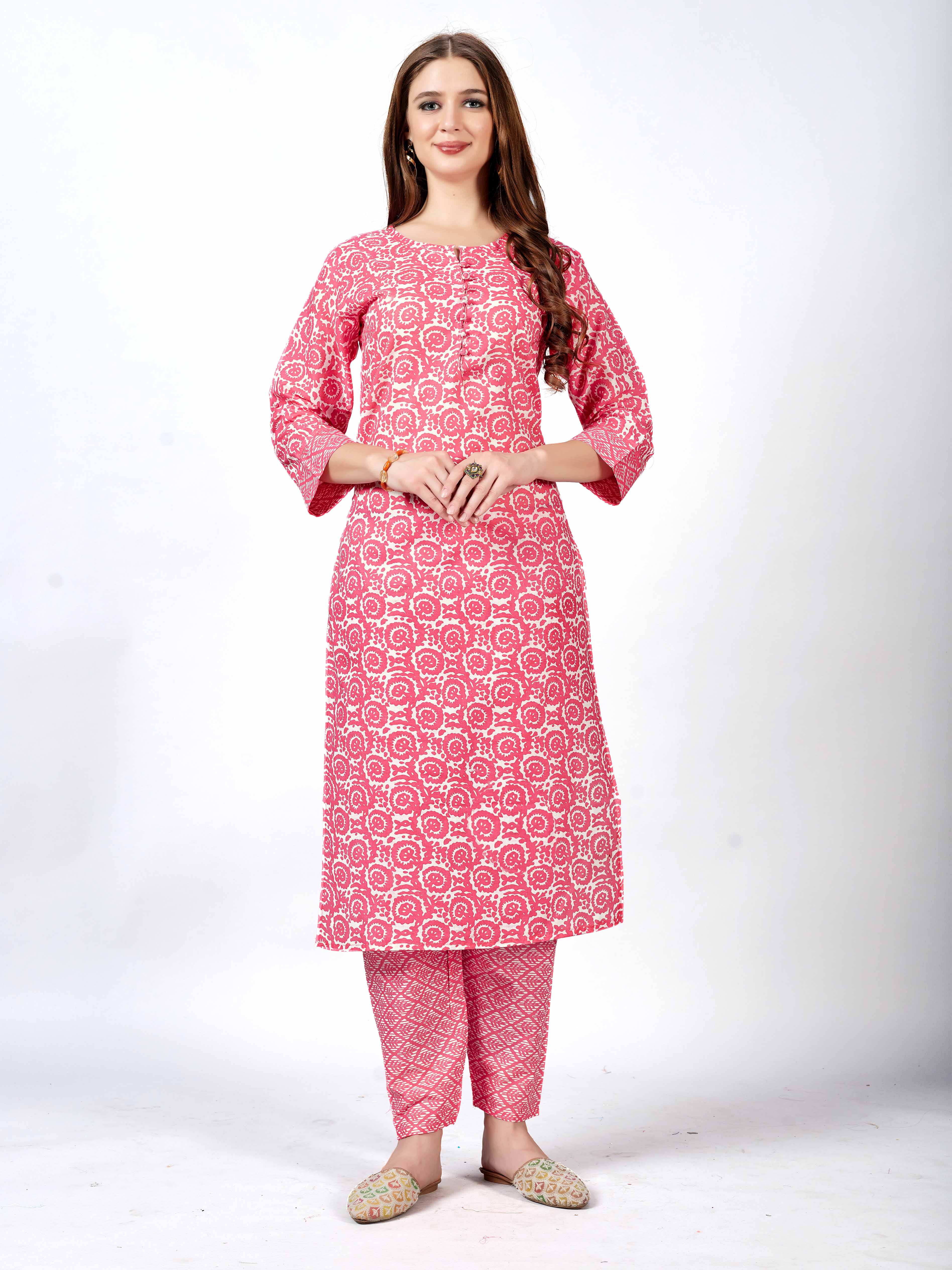 Set Kurti dan Seluar Bercetak Bandani Kapas Wanita Bergaya - Sesuai untuk Setiap Majlis!