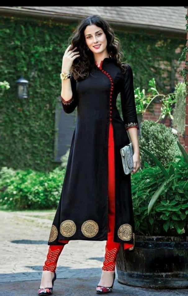 Rayon Kurti & Pant Set for Women | Foil Printed Ethnic Wear