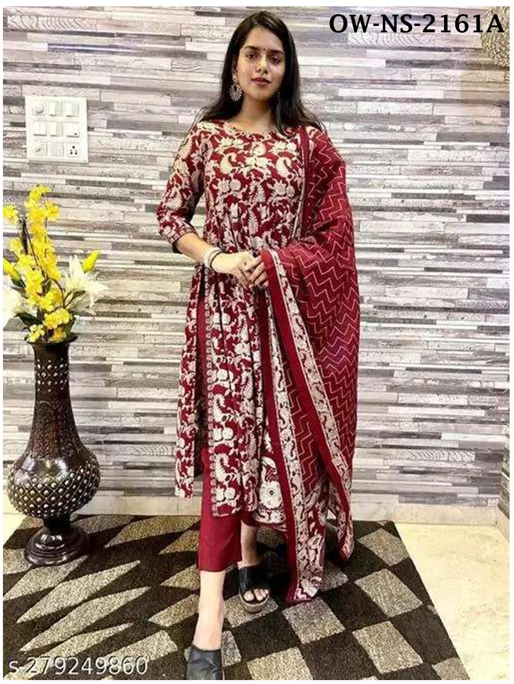 Set Kurti Bercetak Digital Cotton Trendy Rayon Naira Cut untuk Wanita