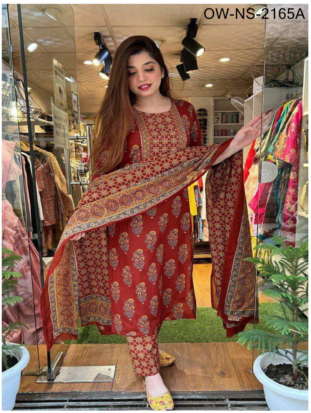 Set Kurti Rayon Bergaya dengan Dupatta Bercetak