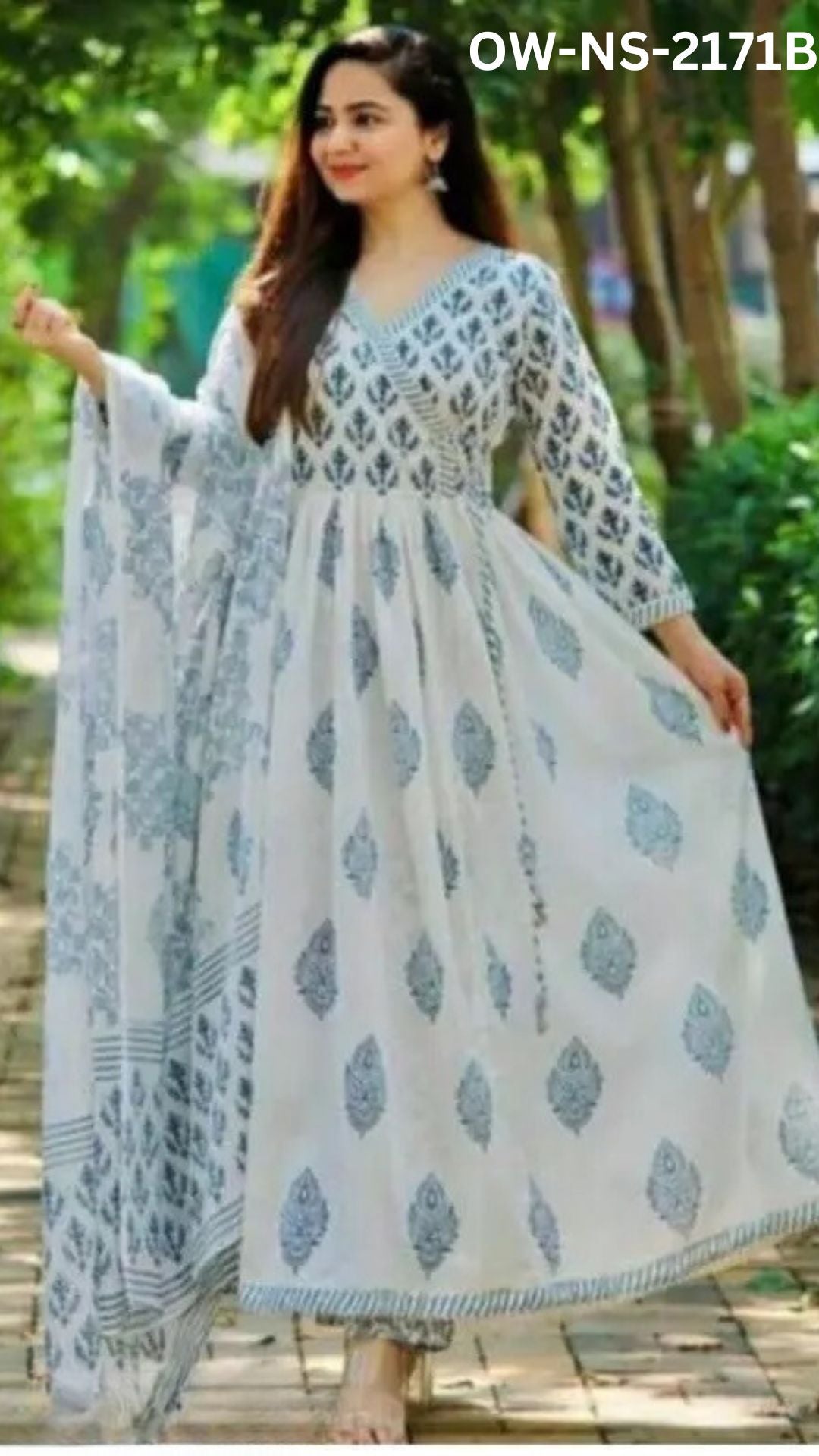 Kurti Bercetak Cotton Rayon dengan Kerja Renda untuk Penampilan Bergaya