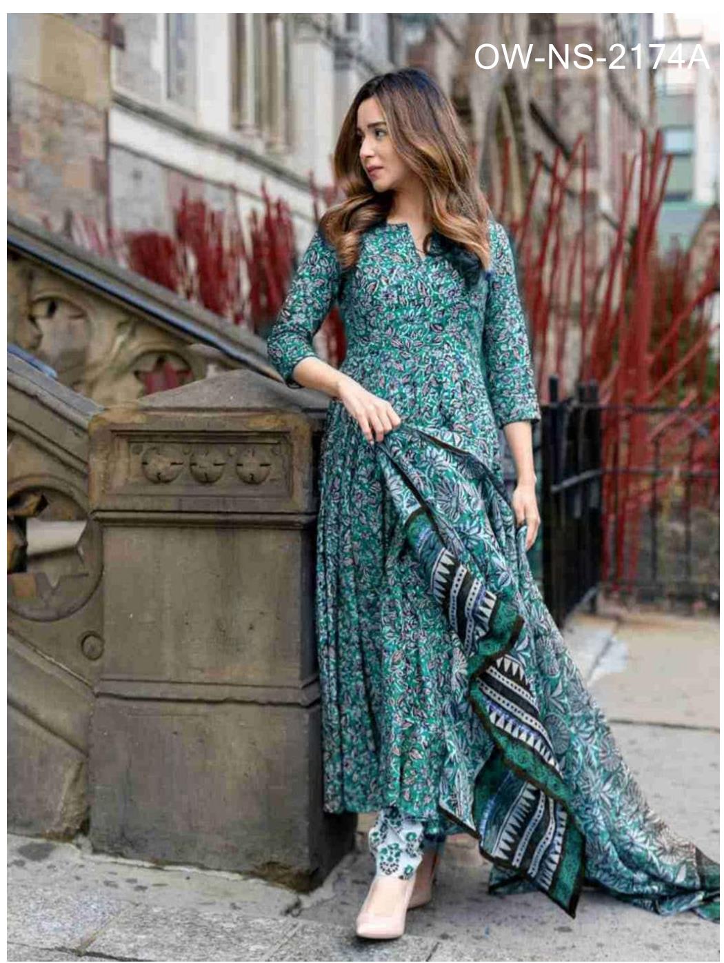 Set Kurti, Pant dan Dupatta Bercetak Digital Rayon