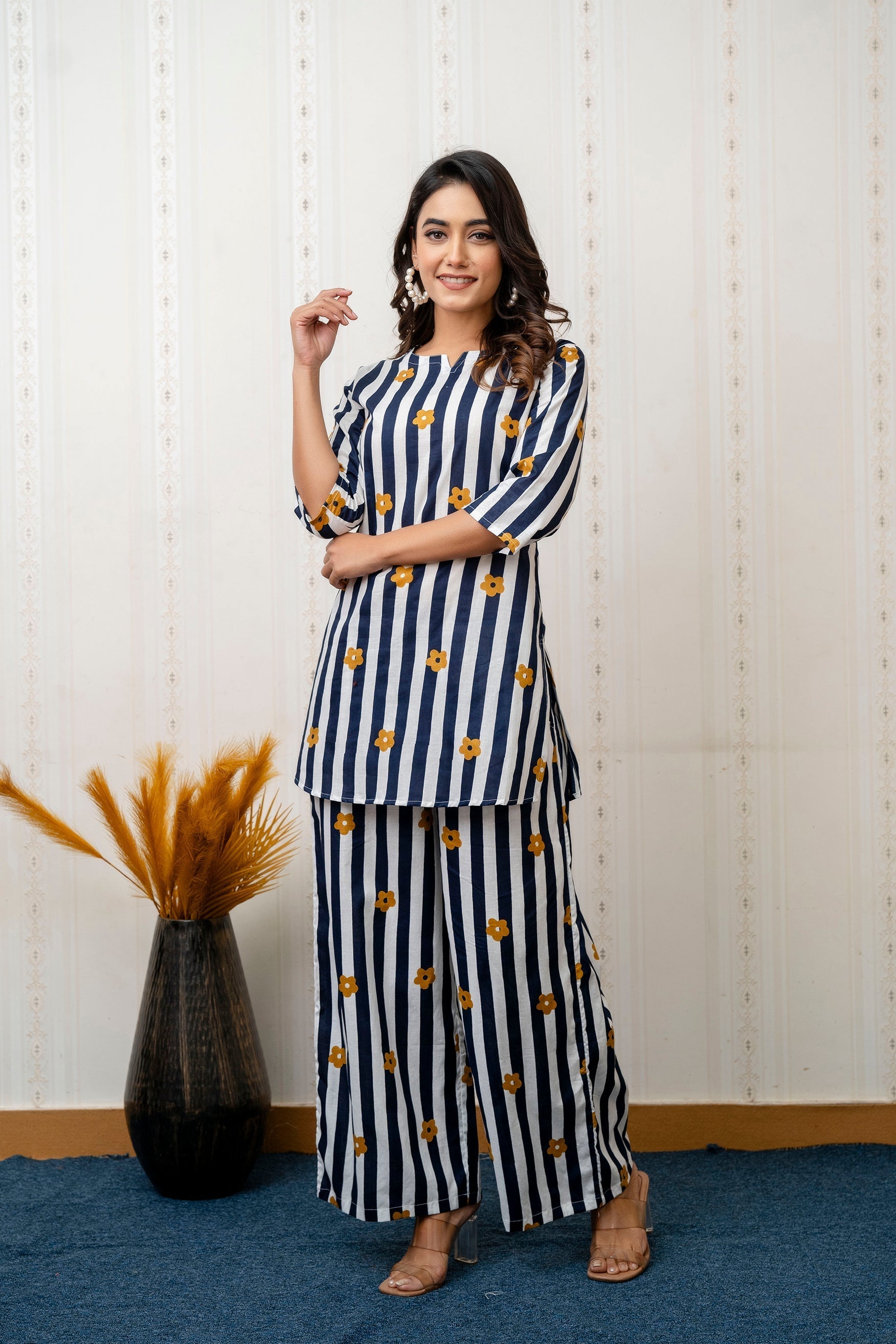 Ocean Stipes Blue Rayon Co-ord set