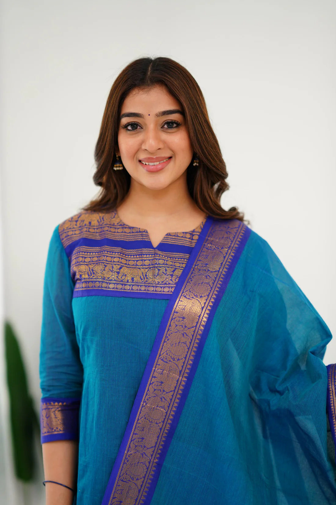 Silk South Cotton Kurti and Dupatta Set with Intricate Weaving Work