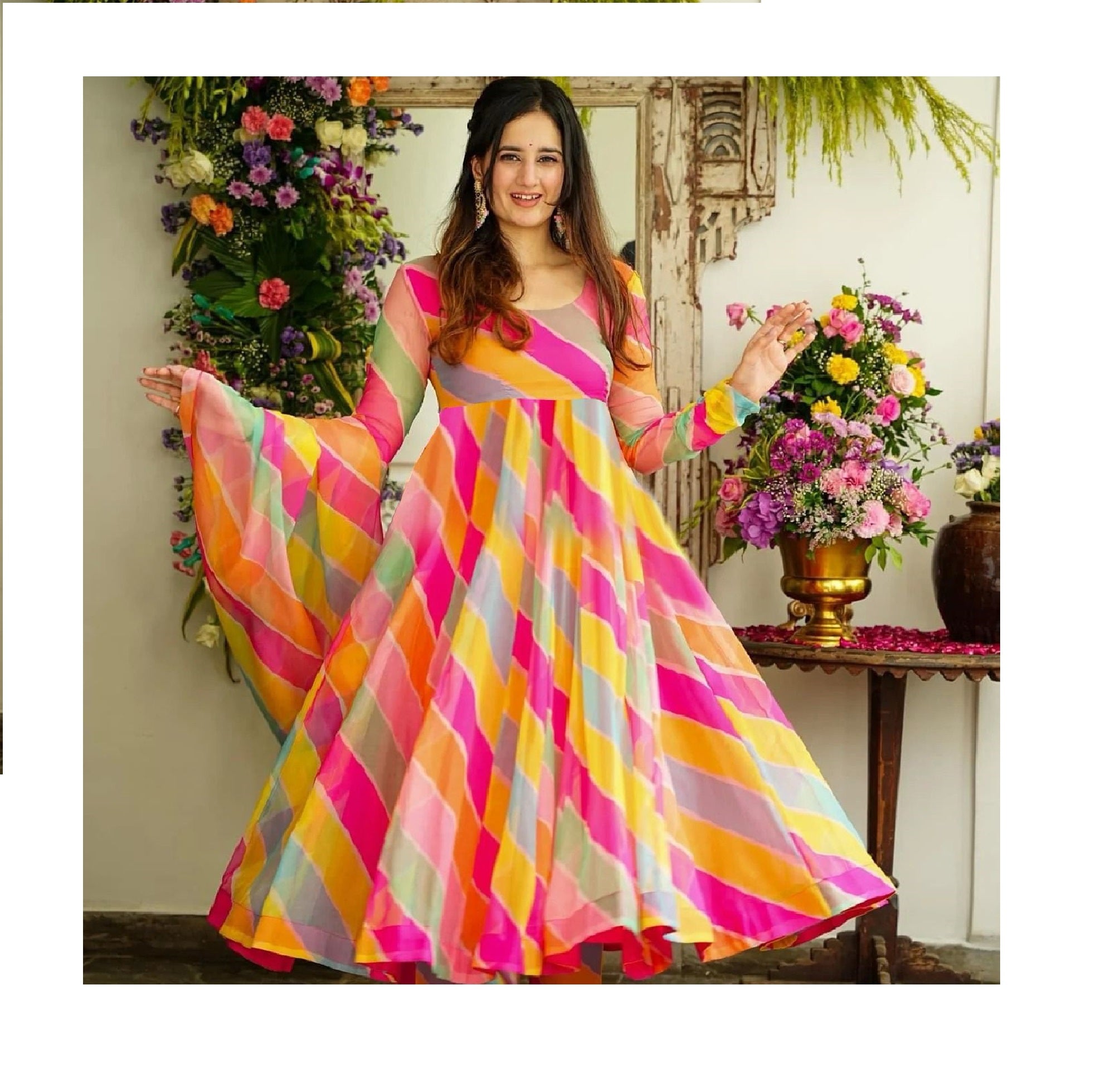 Set Gaun Georgette Bercetak Bergaya Bergaya Dengan Dupatta