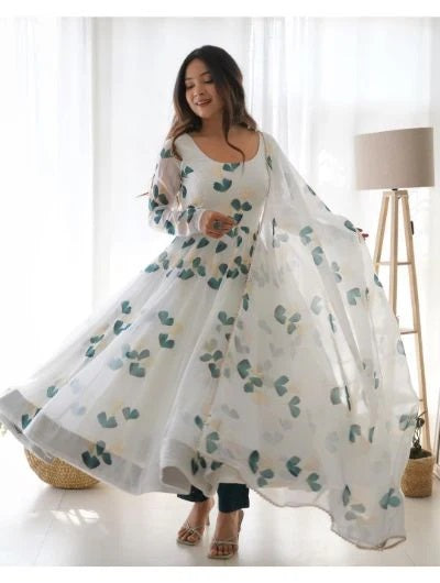 Set Gaun Georgette Bercetak Bergaya Bergaya Dengan Dupatta