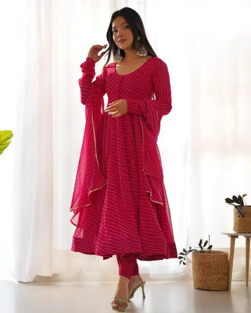 Set Gaun Georgette Bercetak Bergaya Bergaya Dengan Dupatta