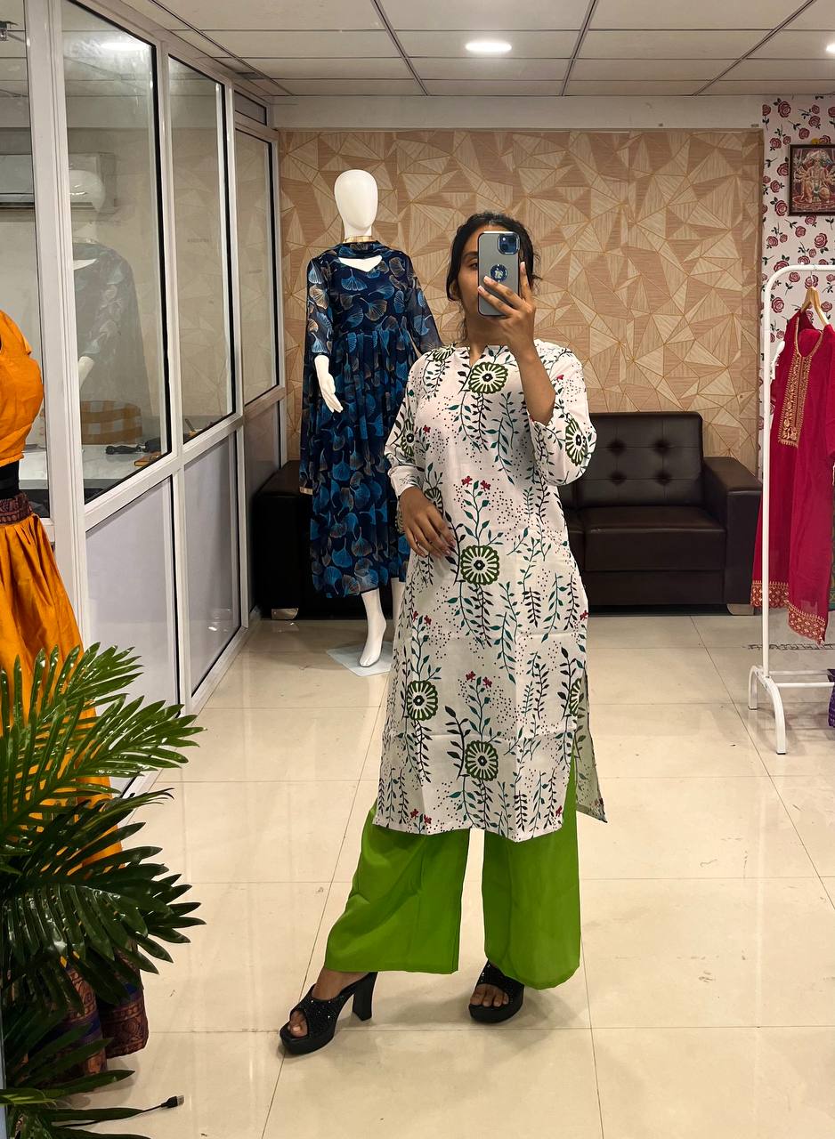 Cotton Rayon Printed Kurti and Pant Set for Women | Perfect for Casual, Office & Daily Wear