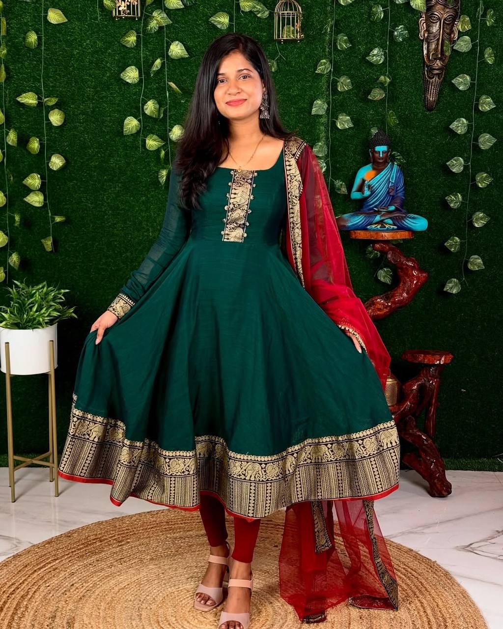 Festive Vichitra Silk Gown with Net Dupatta