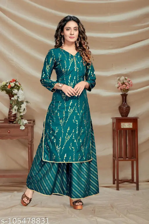 Cetakan Kerajang Kurti dengan Palazzo Pant
