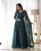 Set Gaun Georgette Bercetak Bergaya Bergaya Dengan Dupatta
