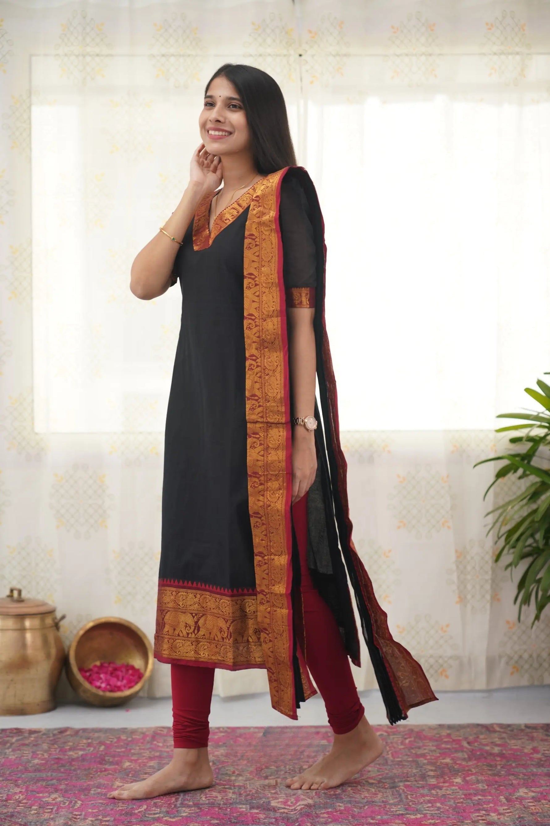 Black Shade South Cotton Kurta and Dupatta Set
