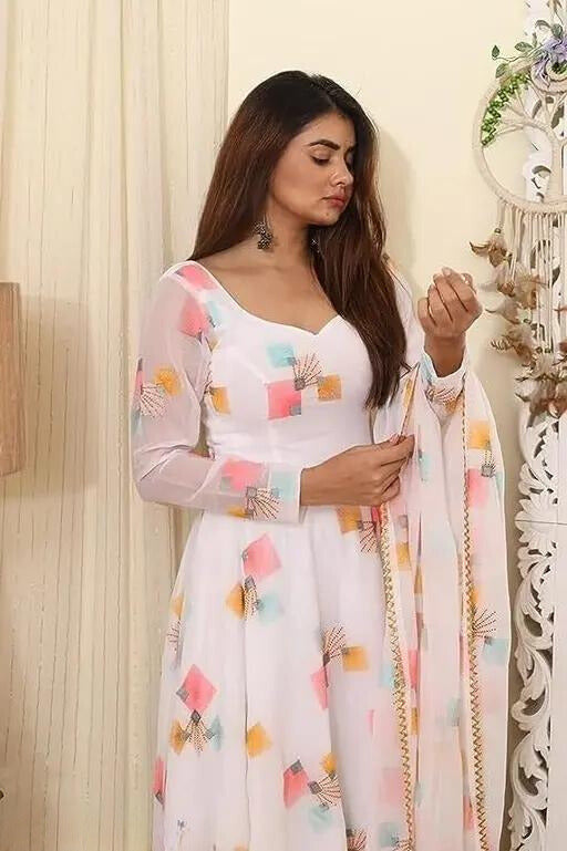 Set Gaun Georgette Bercetak Bergaya Bergaya Dengan Dupatta