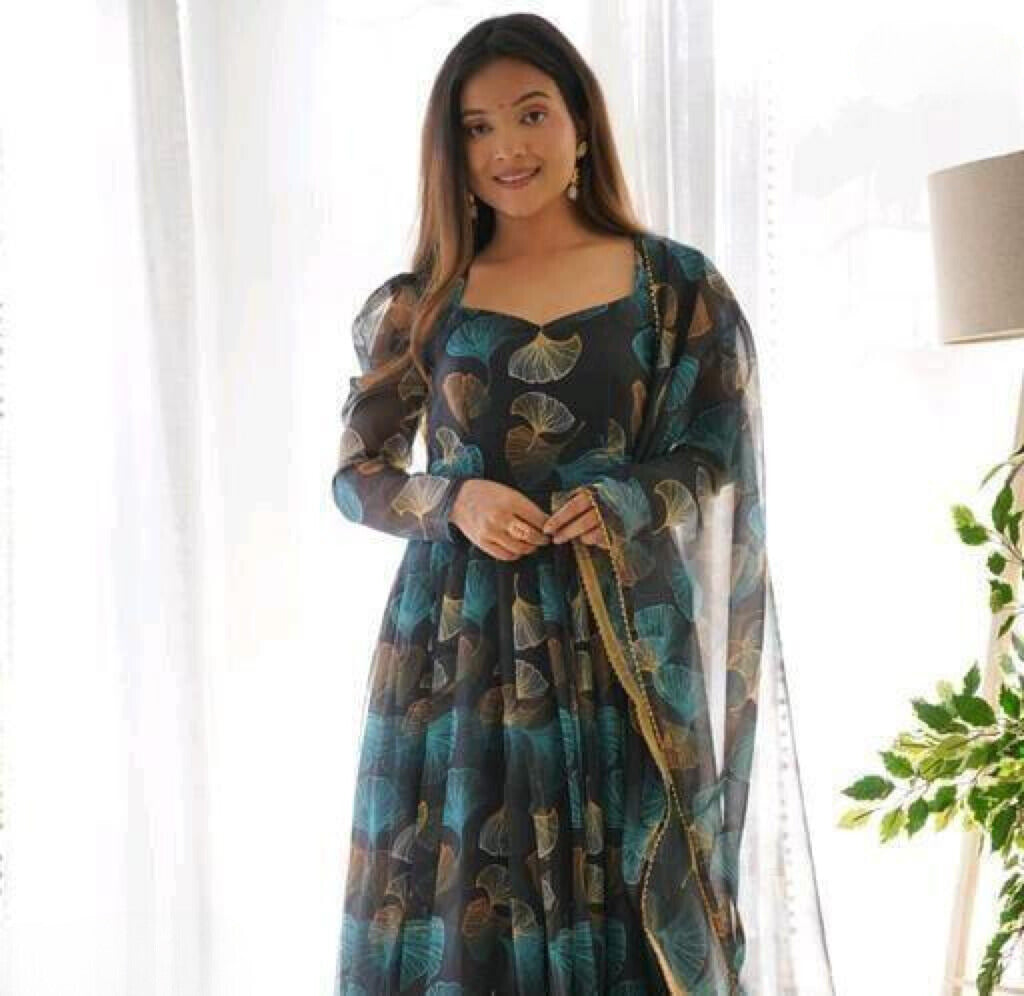 Set Gaun Georgette Bercetak Bergaya Bergaya Dengan Dupatta