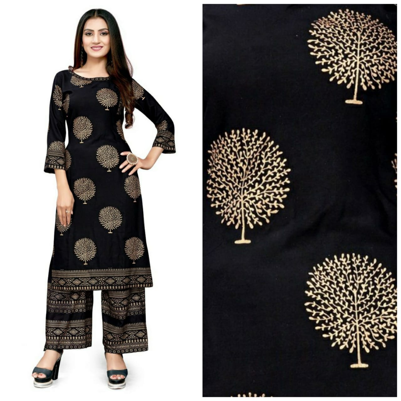 Punjabi Rayon Kurti & Pant in Foil Work