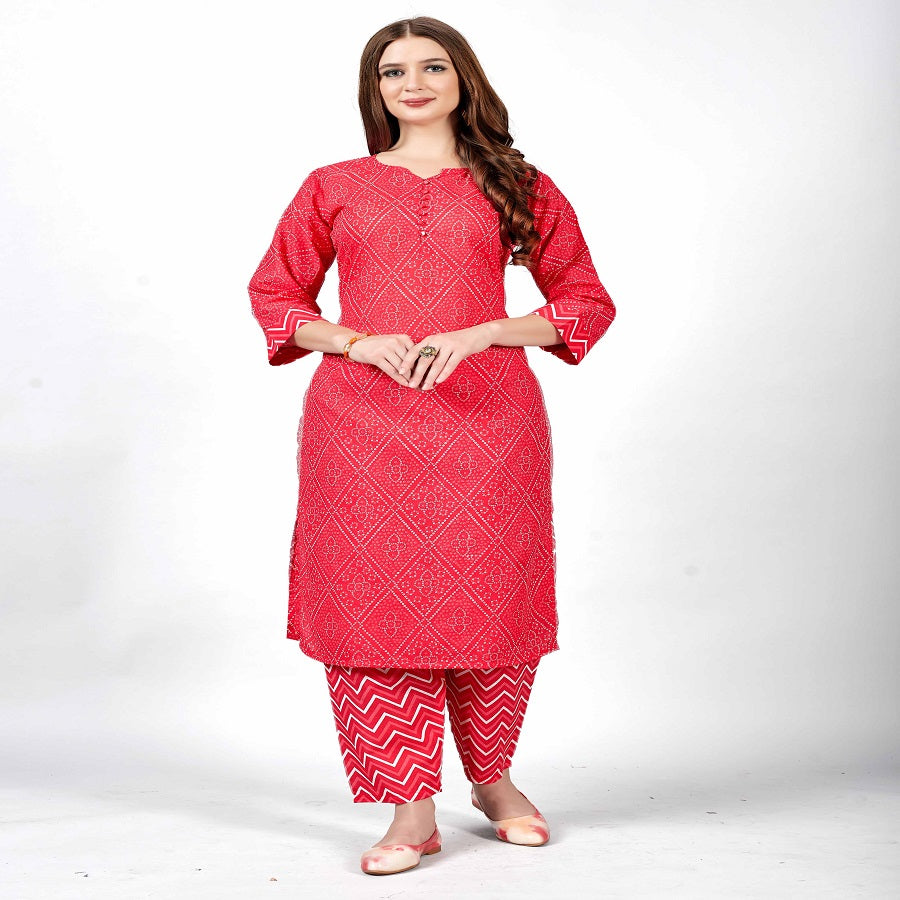 Stylish Women's Cotton Bandani Printed Kurti and Pant Set - Perfect for Every Occasion!