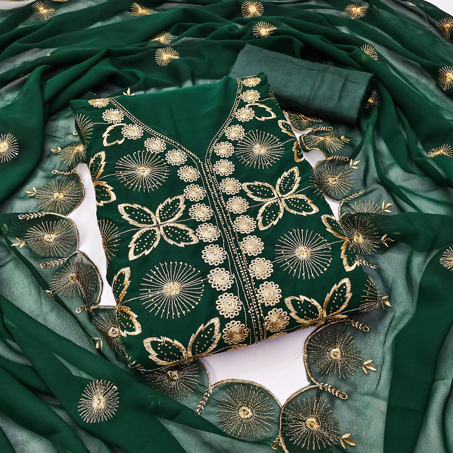 Designer Georgette Jari Work Suit with Swarovski Diamond Detailing