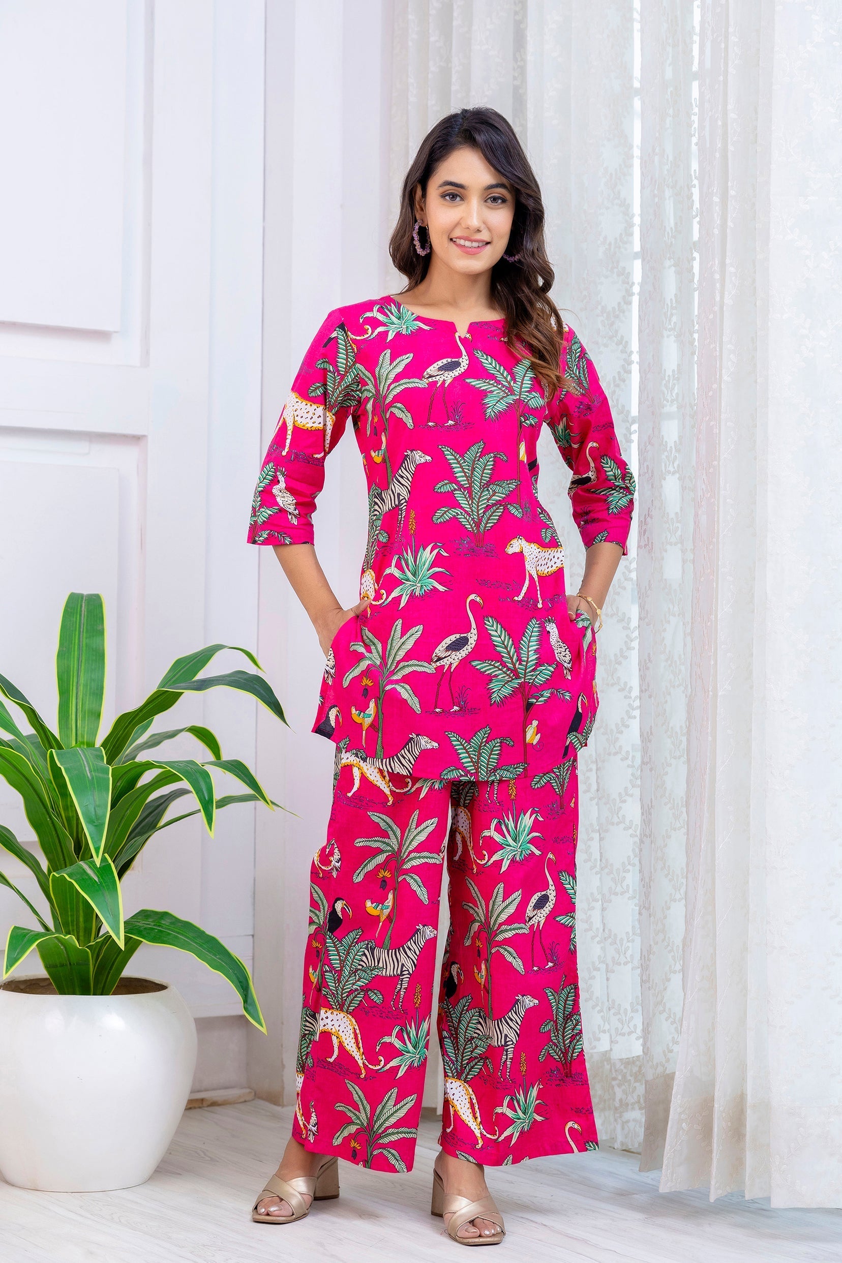 Pink Botanical Rayon  Co-ord set