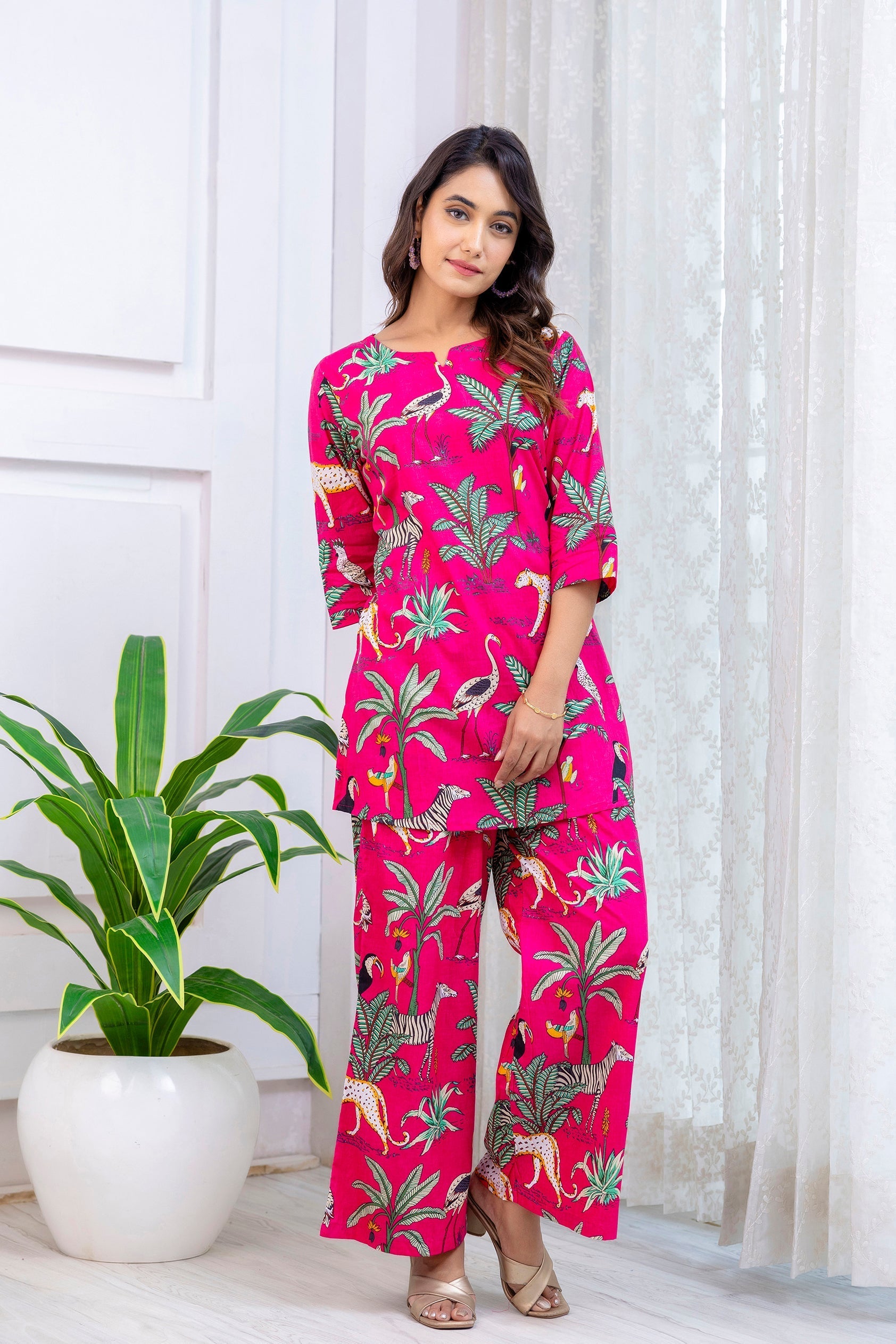 Pink Botanical Rayon  Co-ord set