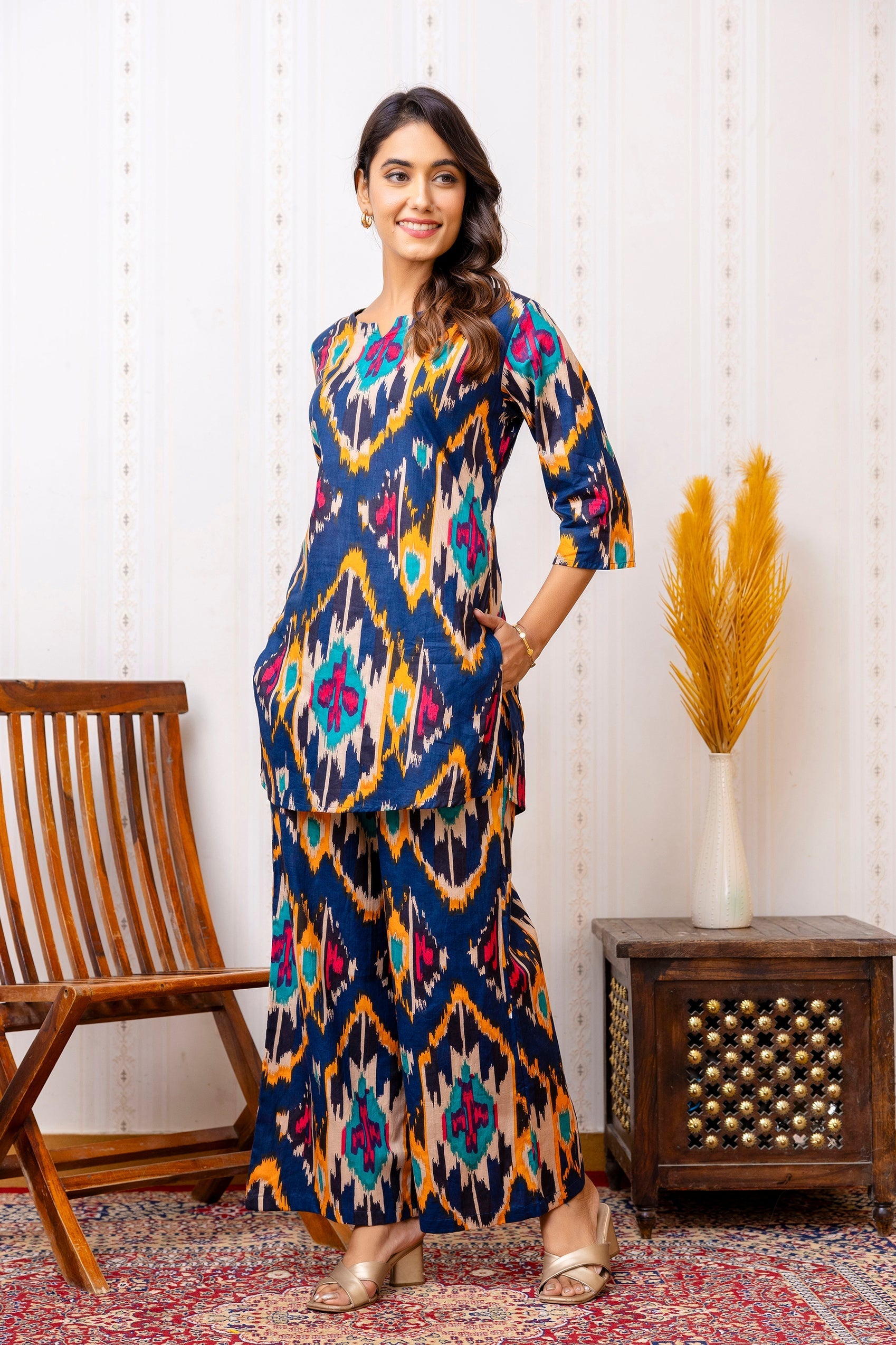 Blue Haze Abstract Rayon Co-ord Set