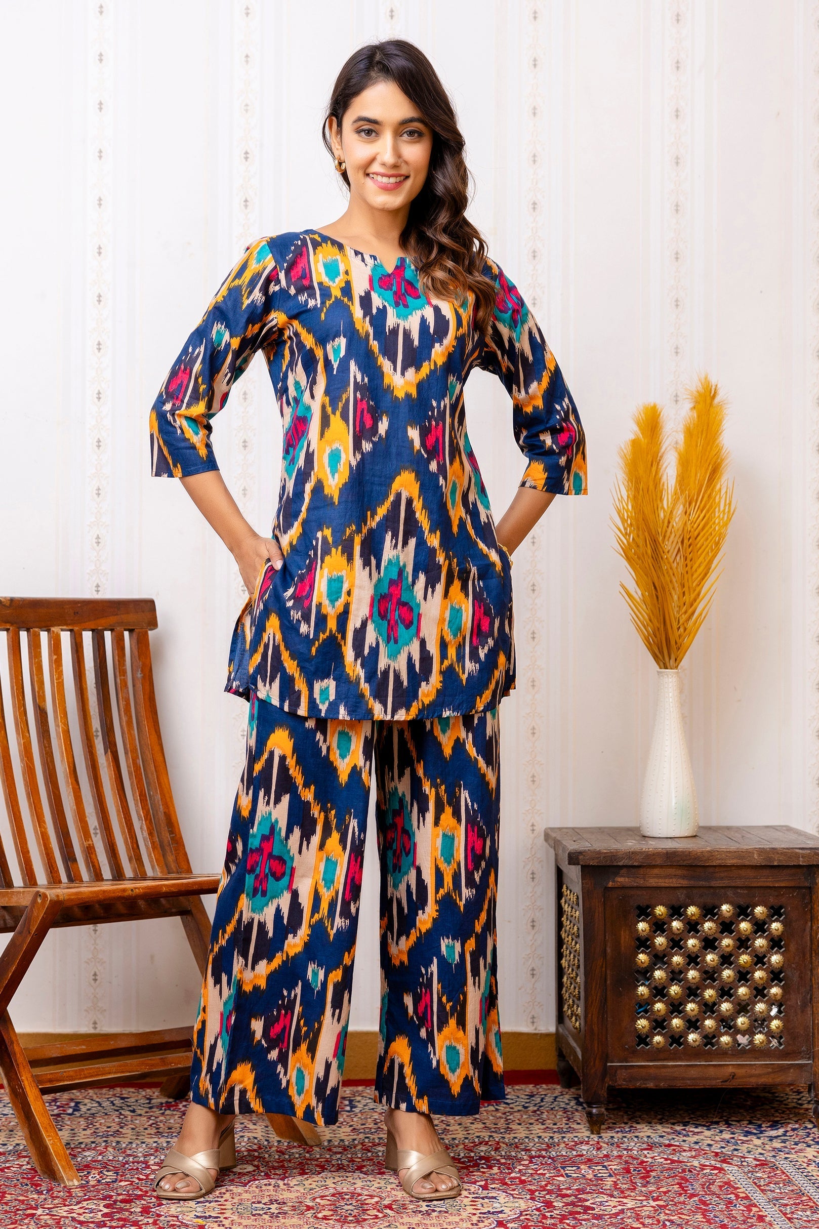 Blue Haze Abstract Rayon Co-ord Set