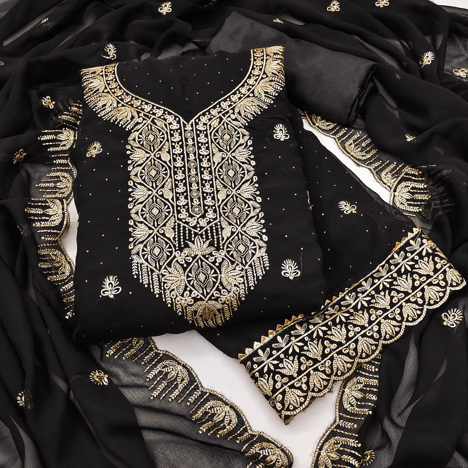 Designer Georgette Jari Work Suit with Swarovski Diamond Detailing