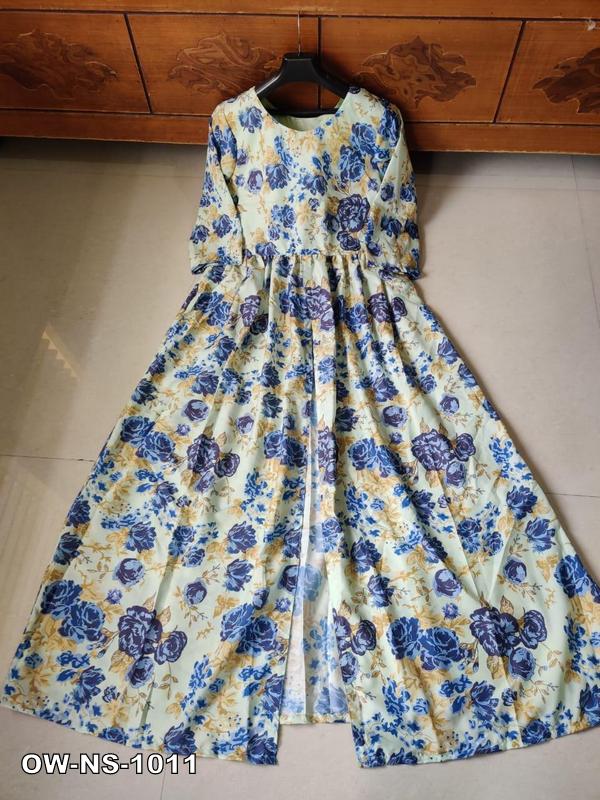 Flower Print Front Slit Cut Celebriti Gown