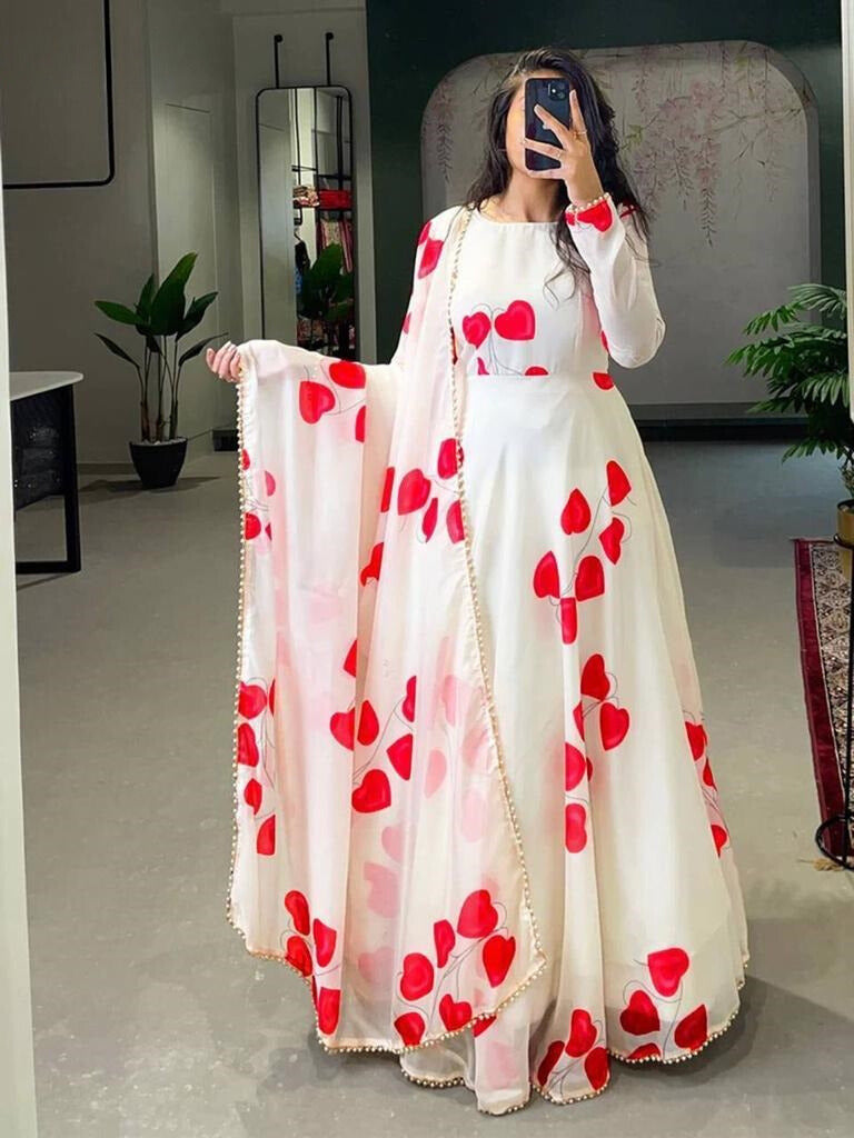 Set Gaun Georgette Bercetak Bergaya Bergaya Dengan Dupatta