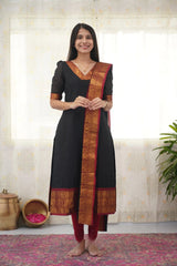 Black Shade South Cotton Kurta and Dupatta Set