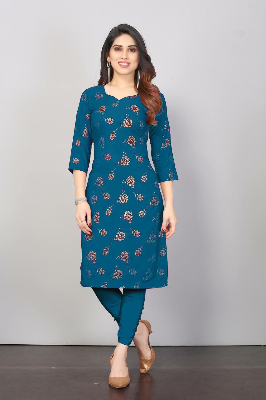 Modern Butter Crepe Kurti with Digital Print Design