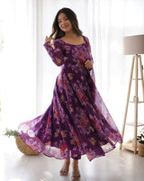 Set Gaun Georgette Bercetak Bergaya Bergaya Dengan Dupatta