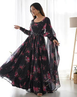 Set Gaun Georgette Bercetak Bergaya Bergaya Dengan Dupatta