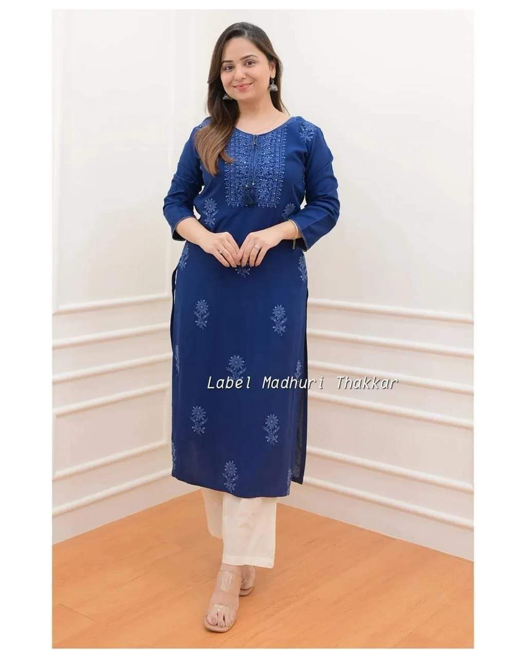 Premium Reyon cotton Top with beautiful sequence embroidery work & Reyon pant