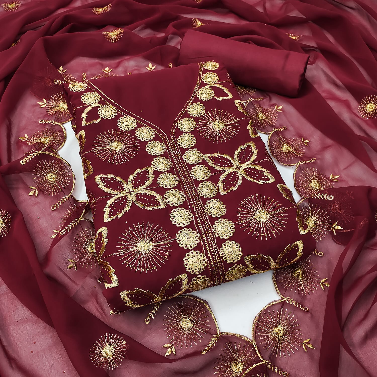 Designer Georgette Jari Work Suit with Swarovski Diamond Detailing