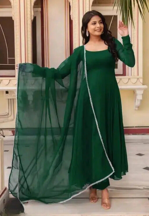 Set Gaun Georgette Bercetak Bergaya Bergaya Dengan Dupatta