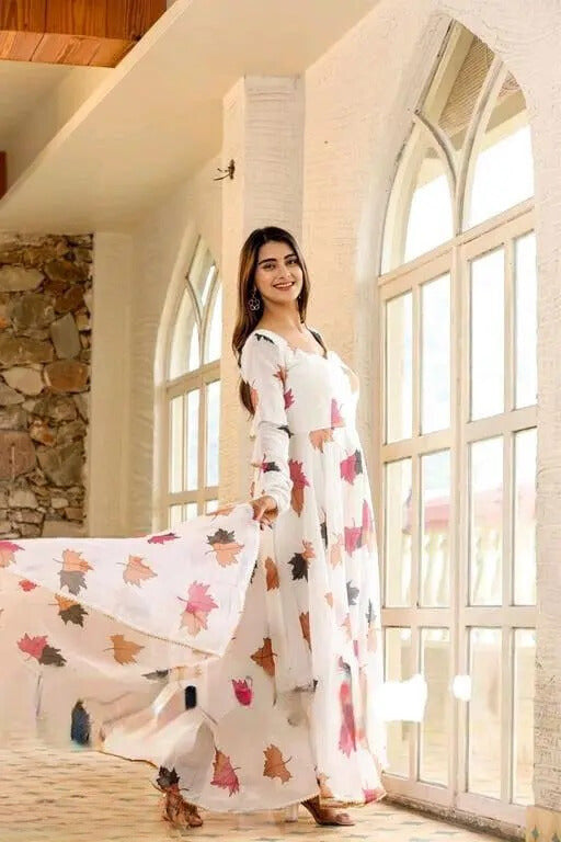 Set Gaun Georgette Bercetak Bergaya Bergaya Dengan Dupatta