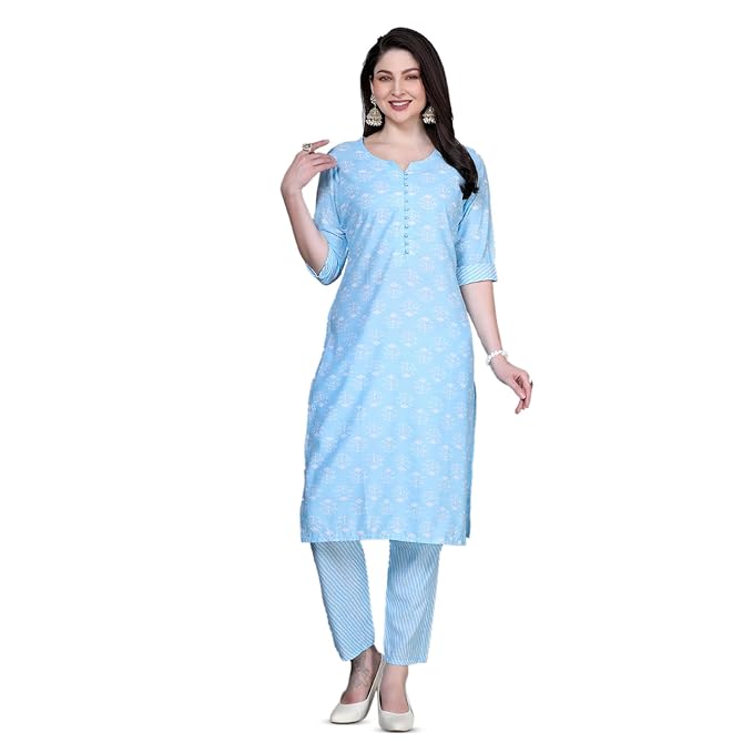 Vibrant Printed Cotton Work Kurti and Pant Set – Ideal for Casual & Festive Wear