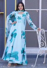 Set Gaun Georgette Bercetak Bergaya Bergaya Dengan Dupatta