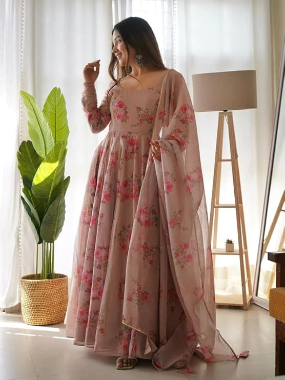 Set Gaun Georgette Bercetak Bergaya Bergaya Dengan Dupatta