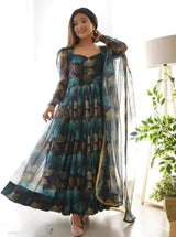 Set Gaun Georgette Bercetak Bergaya Bergaya Dengan Dupatta
